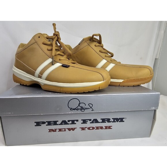 Phat Farm Mens Vintage Leather Tan Shoe Size 11 NOS NEW! Original Box - Picture 2 of 13